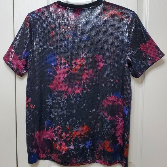 DKNY Abstract Embellished Sequin T-Shirt Top Multicolor Size S - Picture 6 of 6